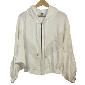 PINK white full zip Hoodie, batwing sleeves, Large